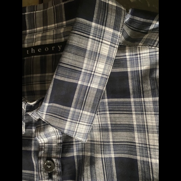 Theory Luxury Shirt Medium Plaid Button Cotton - Picture 5 of 11